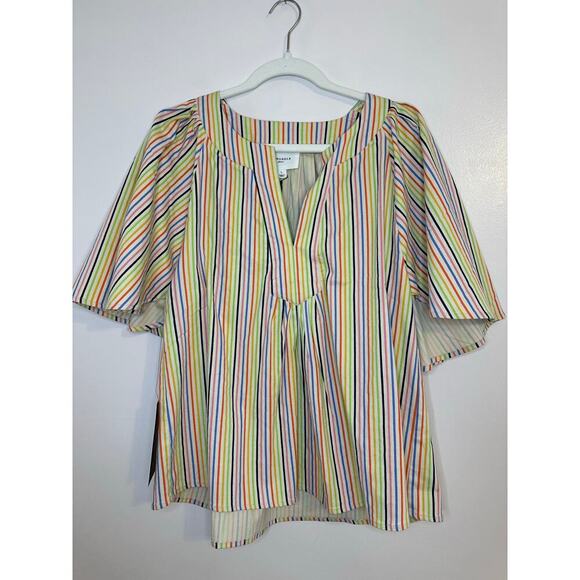 NWT Tuckernuck Pomander Place Rainbow Stripe Finley Flutter Sleeve Top Large - Picture 2 of 8